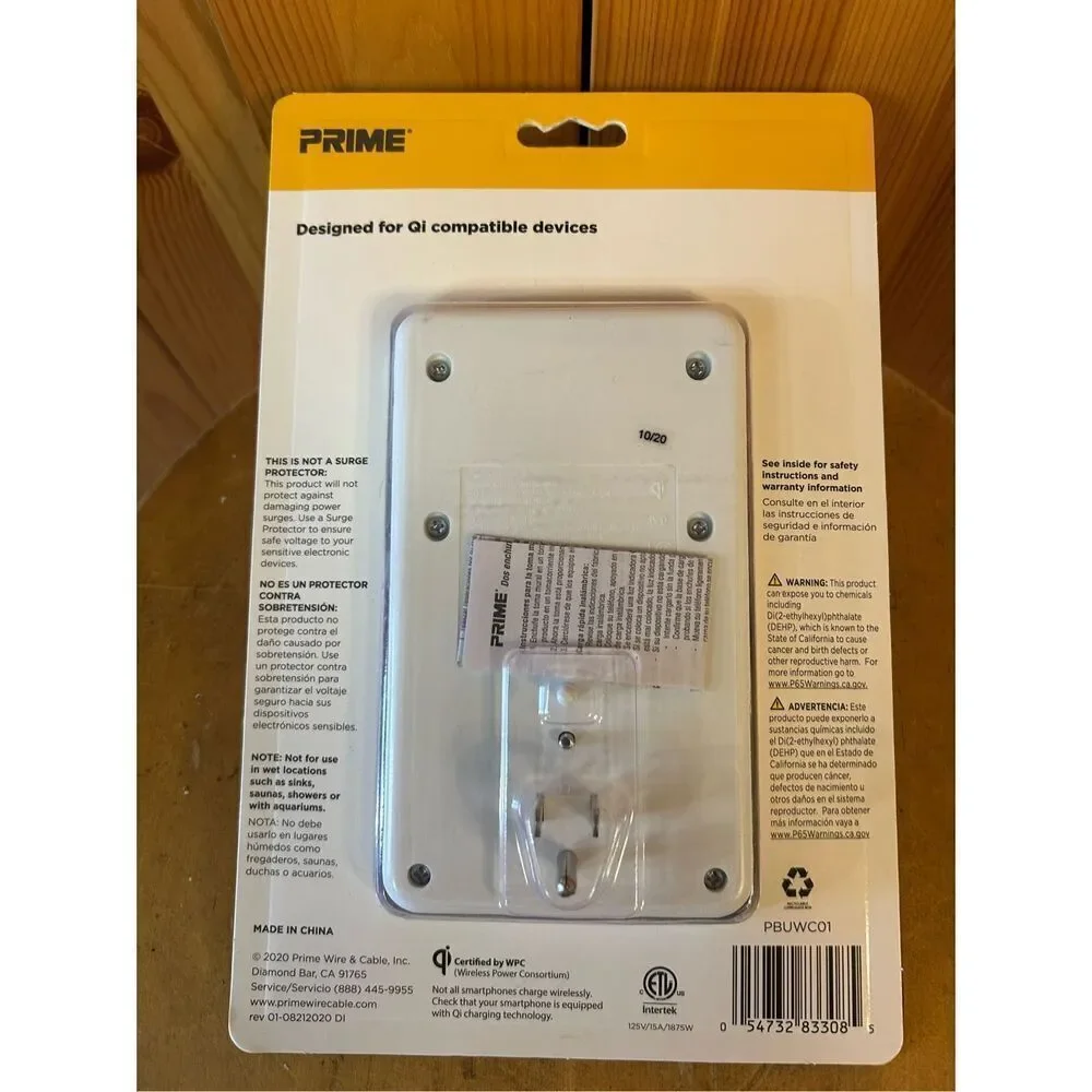 Prime PBUWC01 Wireless-Charging-Dock Wall Tap with 2 Outlets and Dual USB Charge
